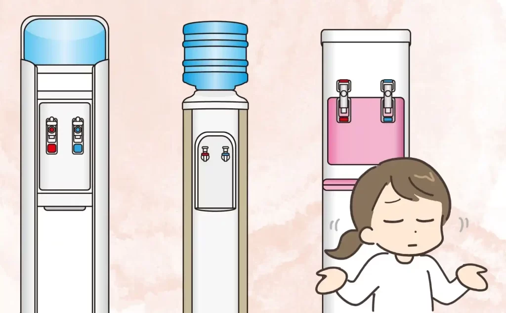 大きいウォーターサーバーにうんざりしている女性